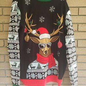 Cool Reindeer with Glasses - Christmas Sweater - 2XL